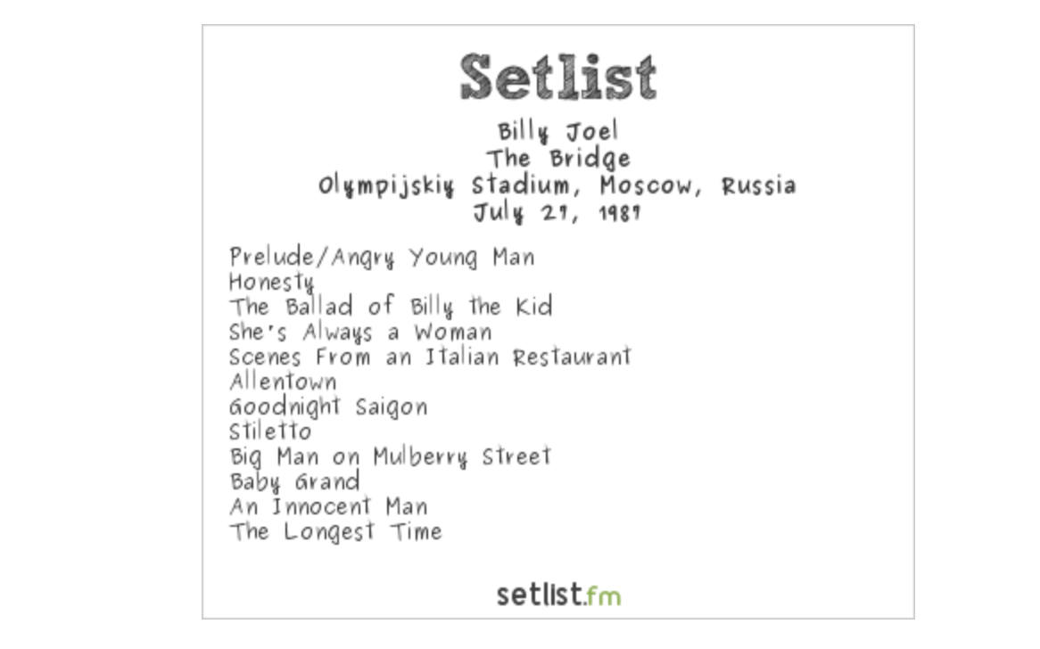 Setlist History Billy Joel Rocks Russia setlist.fm